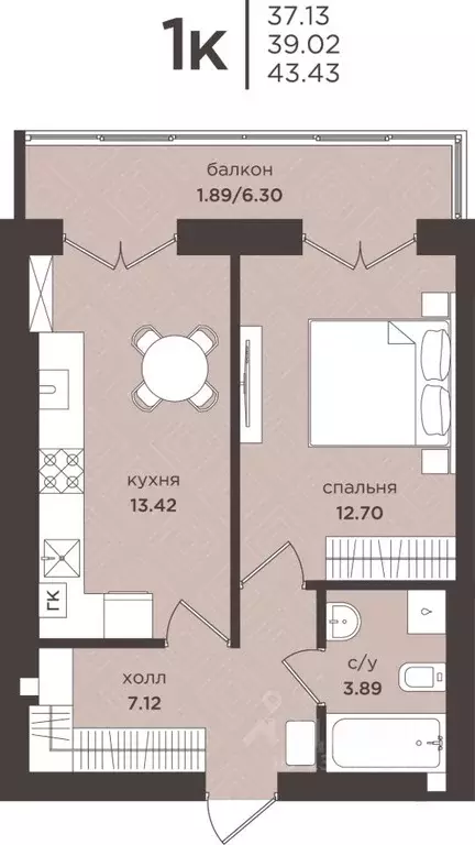 1-к кв. Калининградская область, Гурьевск  (39.02 м) - Фото 1