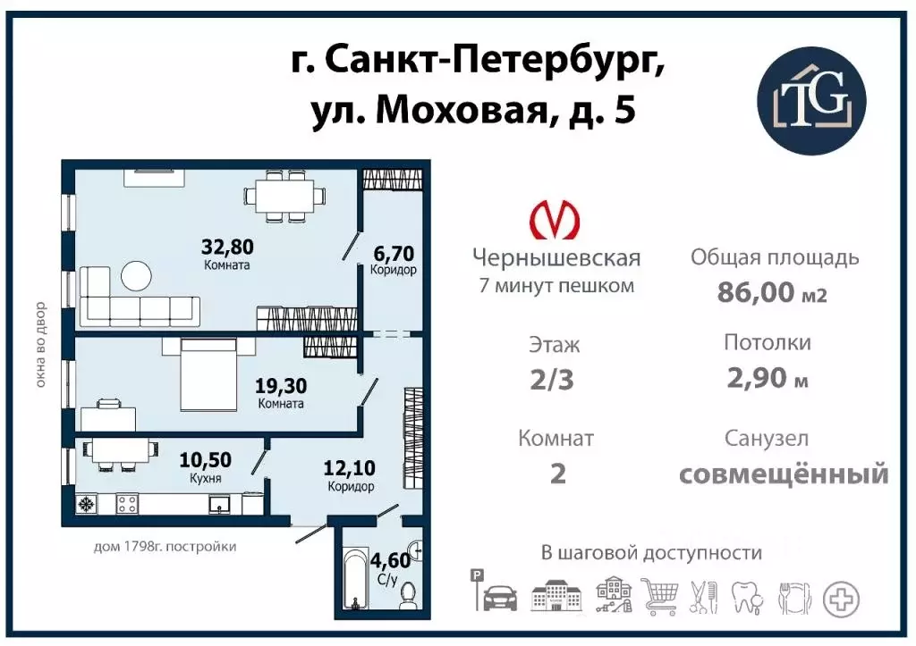 2-к кв. Санкт-Петербург Моховая ул., 5 (86.0 м) - Фото 1