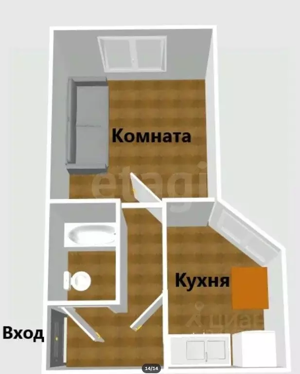 1-к кв. Сахалинская область, Южно-Сахалинск Полевая ул., 14 (32.0 м) - Фото 2