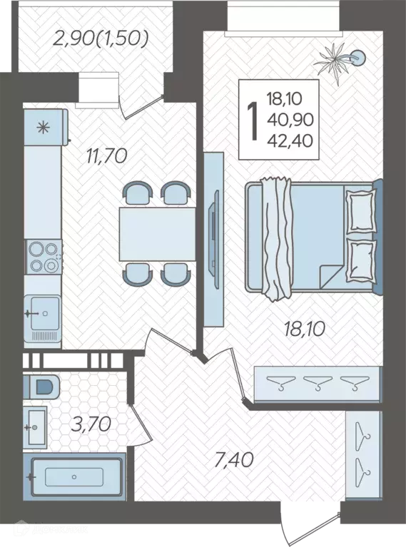 Продаётся 1-к квартира, 42.4 м - Фото 0
