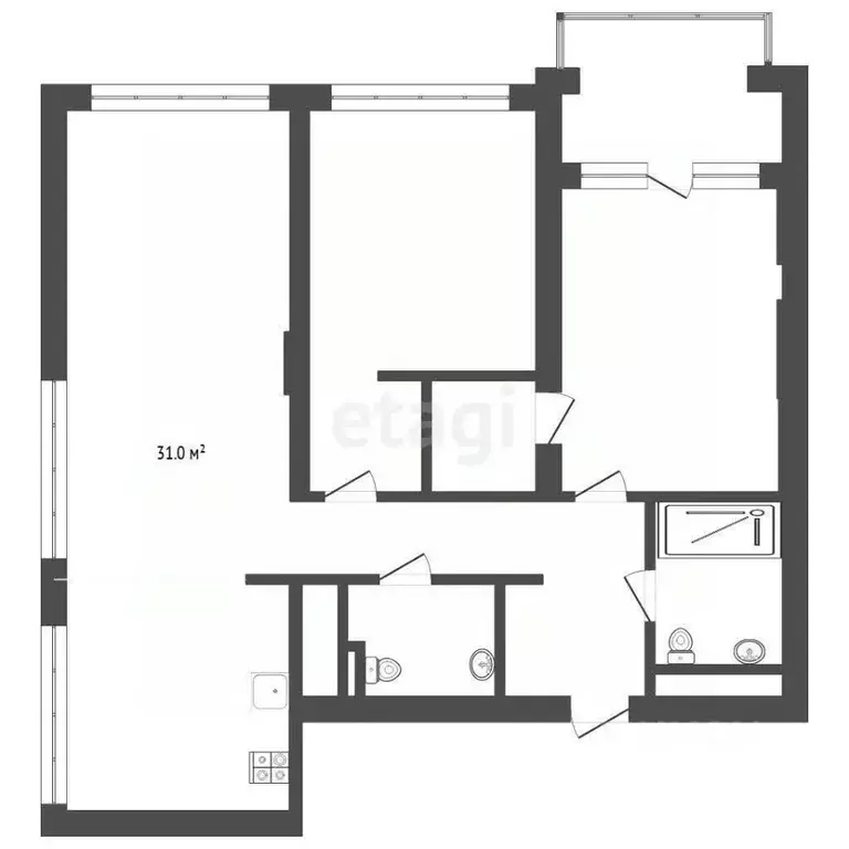 2-к кв. Тюменская область, Тюмень Причальная ул., 11 (77.8 м) - Фото 2