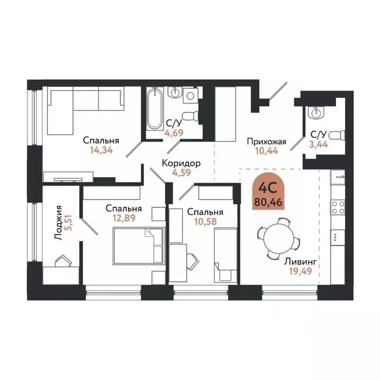 4-к кв. Томская область, Томск просп. Ленина, 206В (80.46 м) - Фото 0