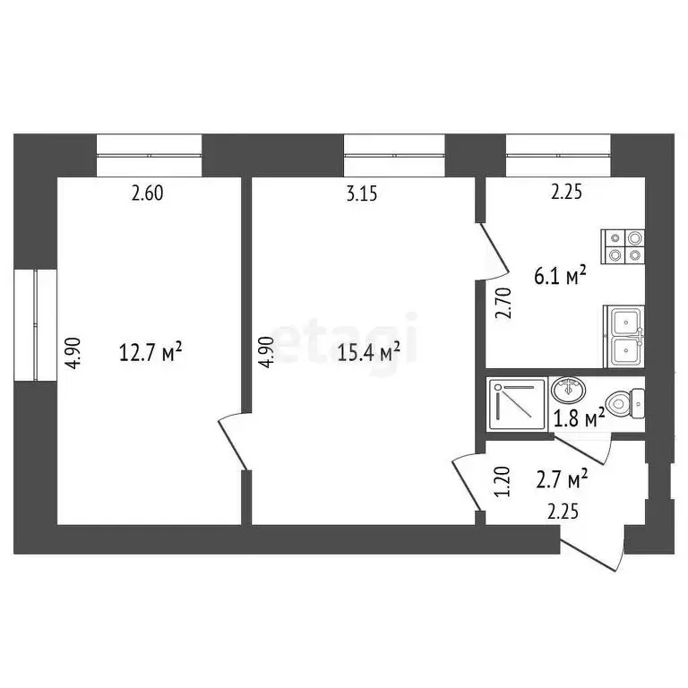 2-комнатная квартира: Чита, улица Токмакова, 23 (38.7 м) - Фото 0