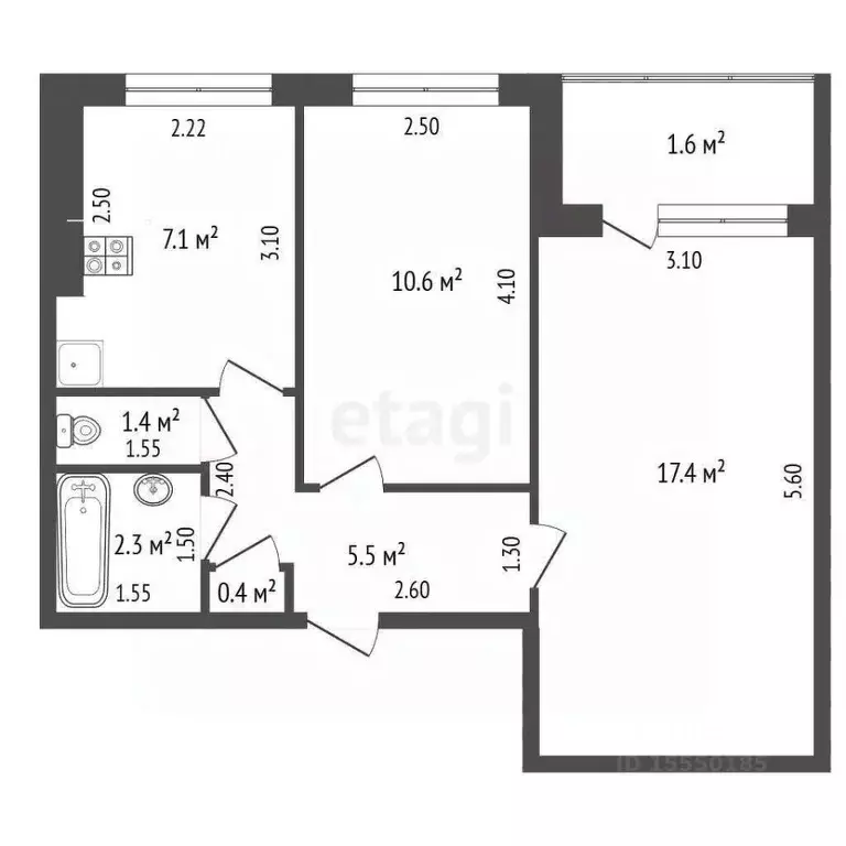 2-к кв. Самарская область, Самара ул. Осипенко, 2 (44.3 м) - Фото 2