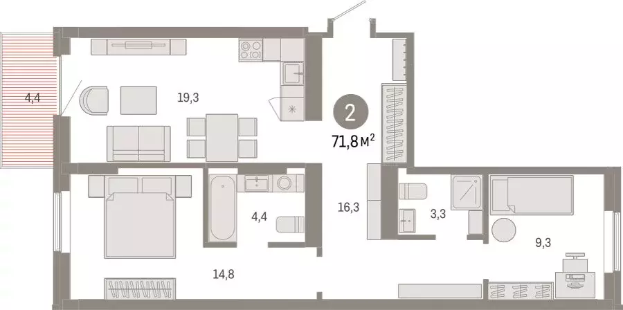 2-комнатная квартира: Омск, Кировский округ (71.78 м) - Фото 1