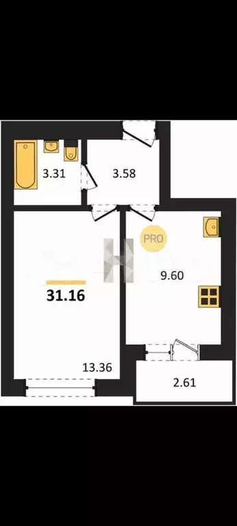 1-к. квартира, 32,5 м, 6/9 эт. - Фото 1