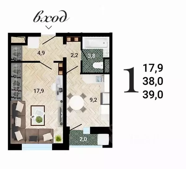 1-к кв. Воронежская область, Воронеж Ростовская ул., 18А (38.7 м) - Фото 1