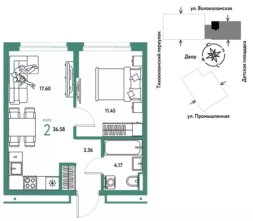 2-комнатная квартира: Тюмень, улица Мельникайте, 42к1 (36.58 м) - Фото 1