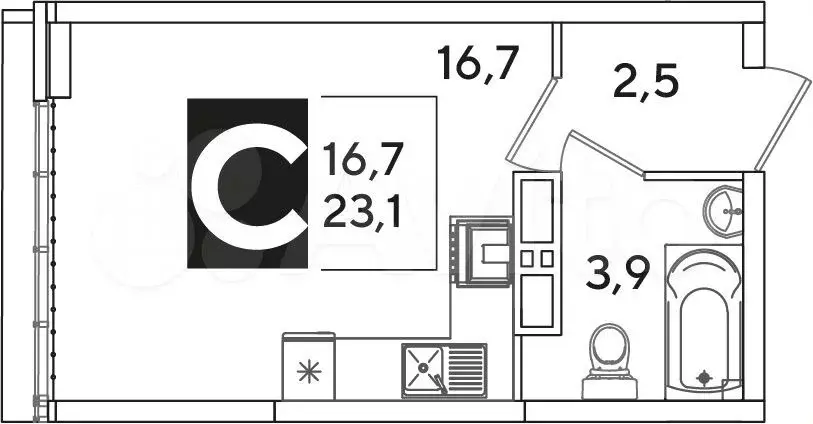 Квартира-студия, 23,1 м, 16/16 эт. - Фото 1