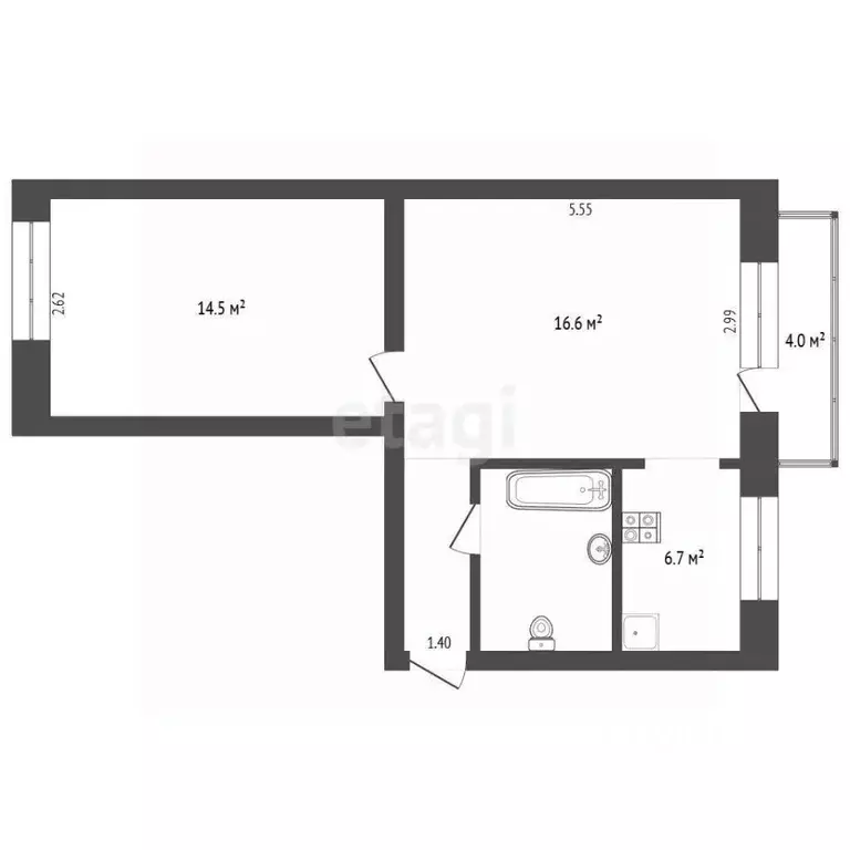 2-к кв. Тюменская область, Тюмень ул. Ватутина, 16Ак1 (44.5 м) - Фото 1