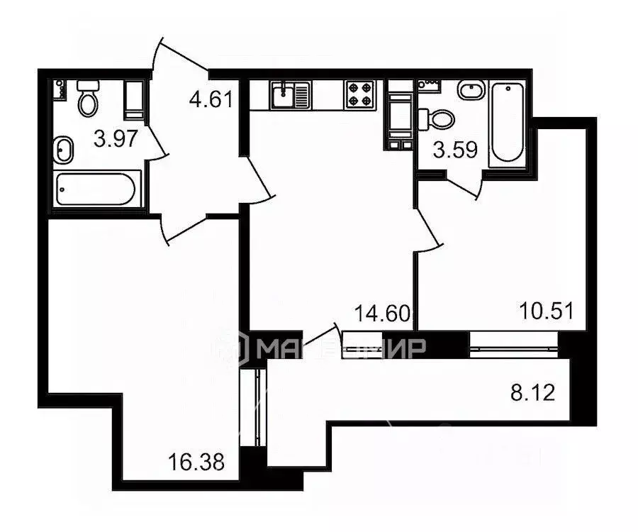 2-к кв. Санкт-Петербург ул. Невзоровой, 9 (52.7 м) - Фото 1