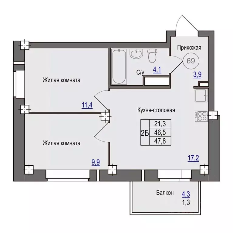 2-к кв. Псковская область, Псковский район, Завеличенская волость, д. ... - Фото 1