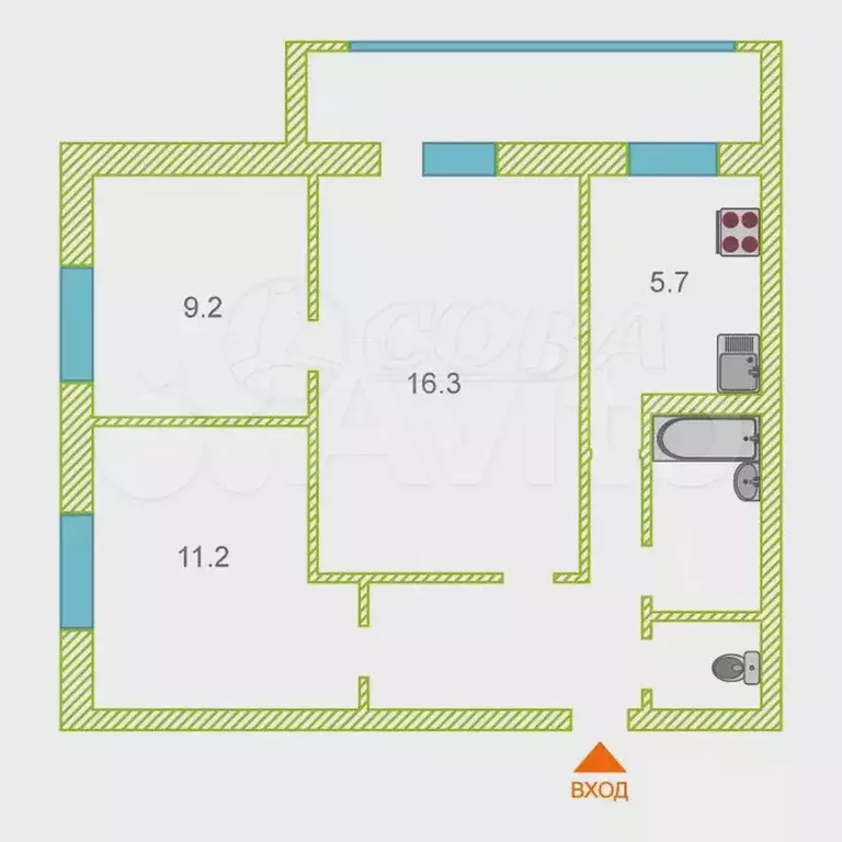 3-к. квартира, 52 м, 3/9 эт. - Фото 0