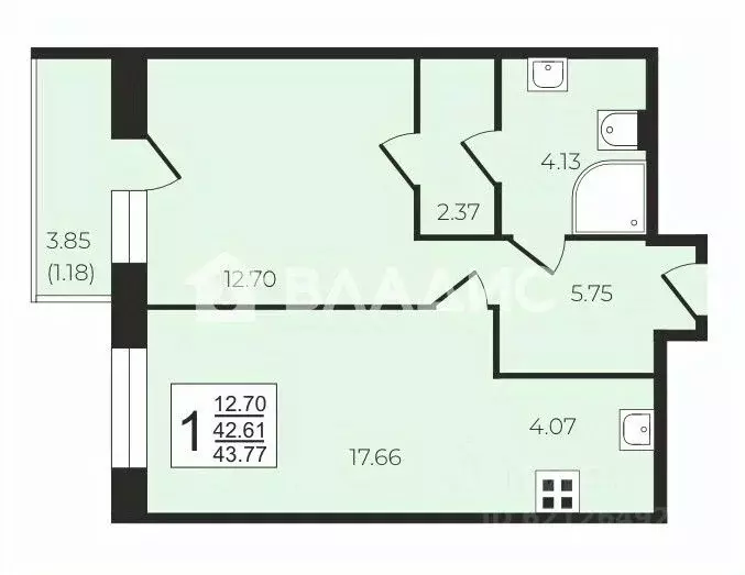 1-к кв. Санкт-Петербург наб. Реки Каменки, 15к3 (43.0 м) - Фото 2
