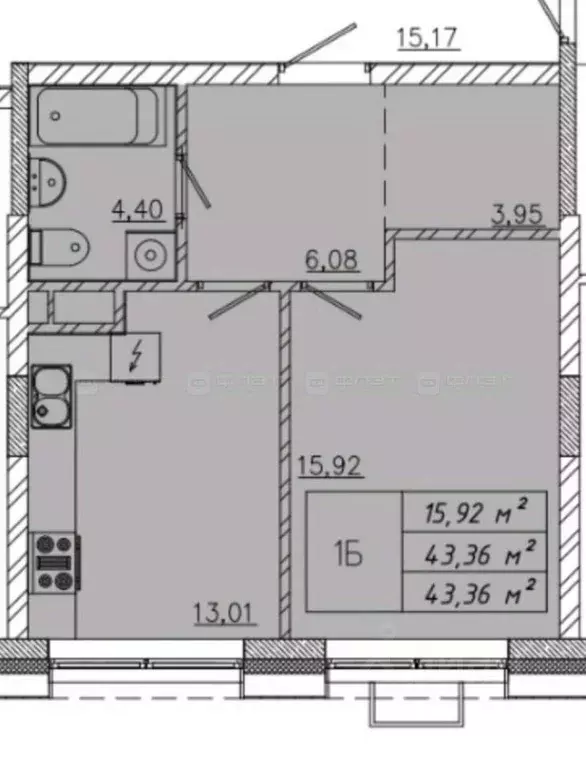 1-к кв. Татарстан, Казань ул. Сибгата Хакима, 62 (43.4 м) - Фото 1