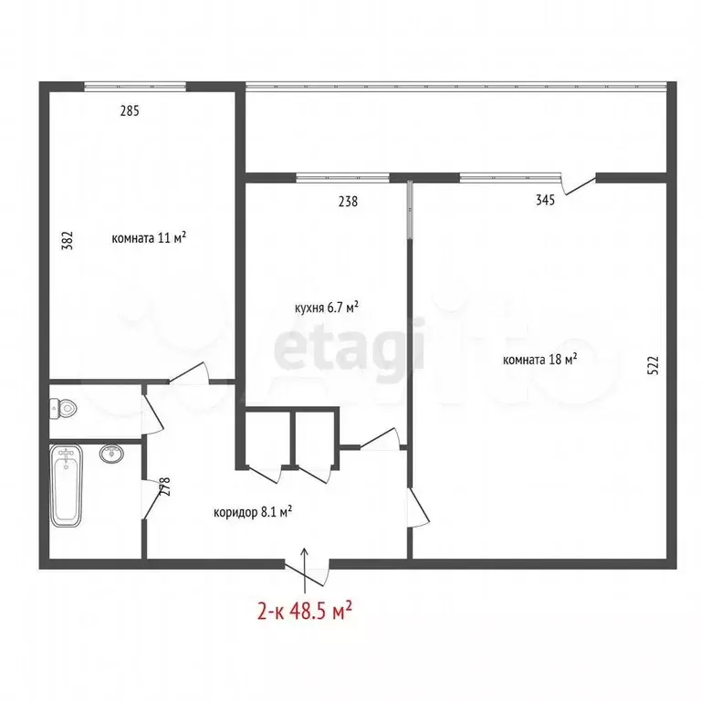 2-к. квартира, 48,5 м, 8/16 эт. - Фото 0