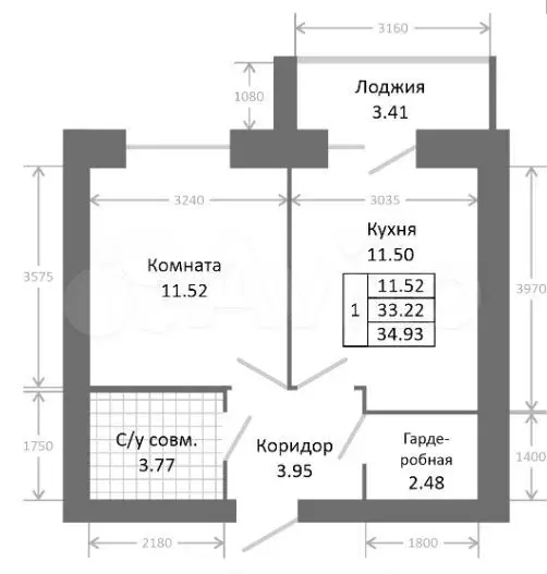 1-к. квартира, 36,6 м, 2/9 эт. - Фото 1