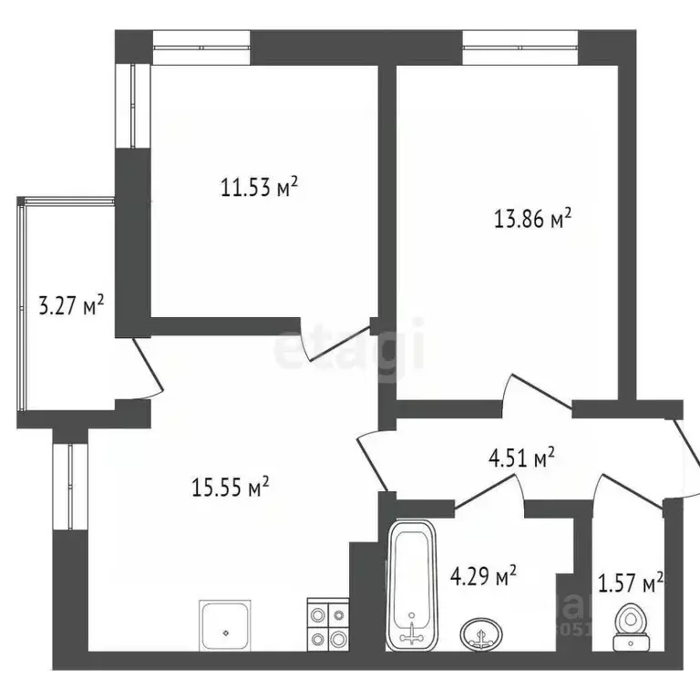 2-к кв. Ростовская область, Ростов-на-Дону Тибетская ул., 1Вс3 (51.4 ... - Фото 1