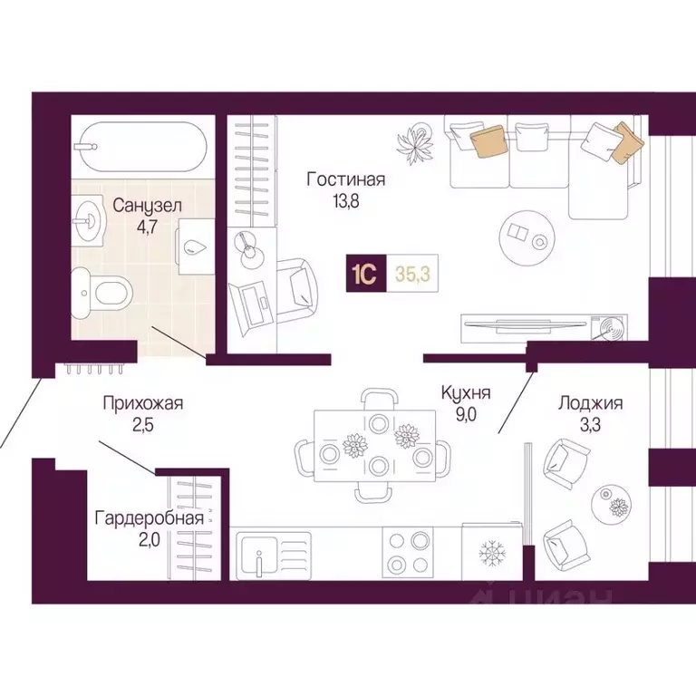 Студия Нижегородская область, Нижний Новгород ул. Тургенева (33.7 м) - Фото 1