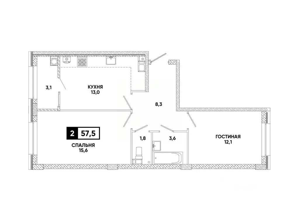 2-к кв. Ставропольский край, Ставрополь ул. Андрея Голуба, 12к7 (57.5 ... - Фото 0