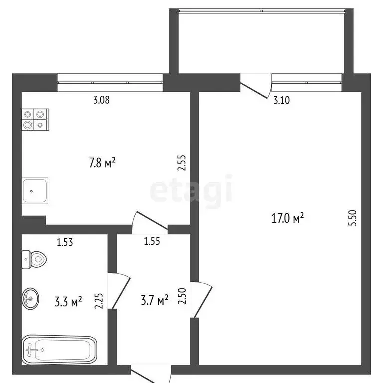 1-комнатная квартира: Тюмень, улица Газовиков, 26 (30.9 м) - Фото 1