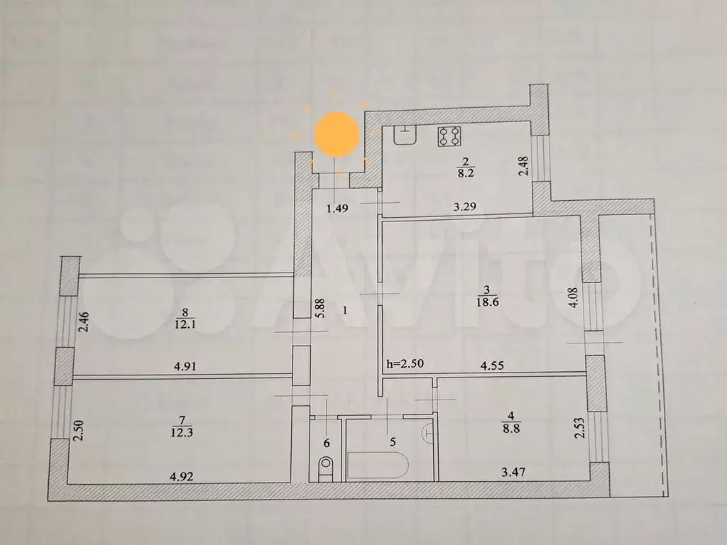 4-к. квартира, 76,6 м, 7/9 эт. - Фото 0