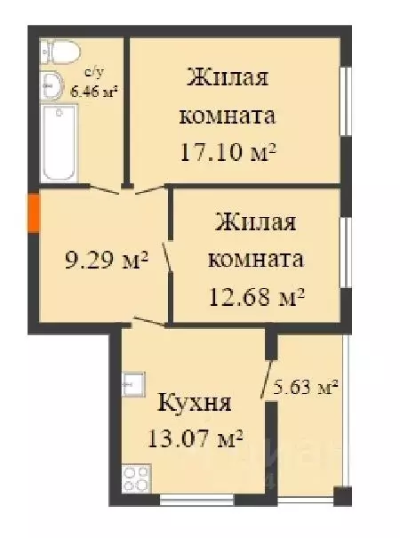 2-к кв. Нижегородская область, Кстово  (64.23 м) - Фото 0