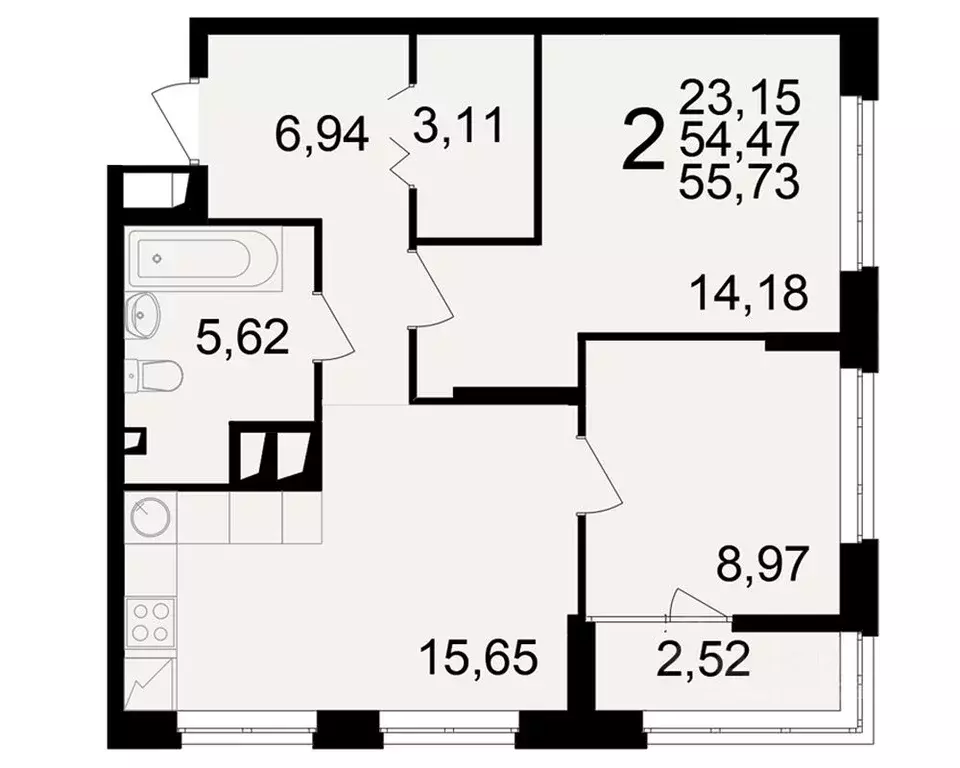 2-к кв. Рязанская область, Рязань ул. Чкалова (54.47 м) - Фото 1