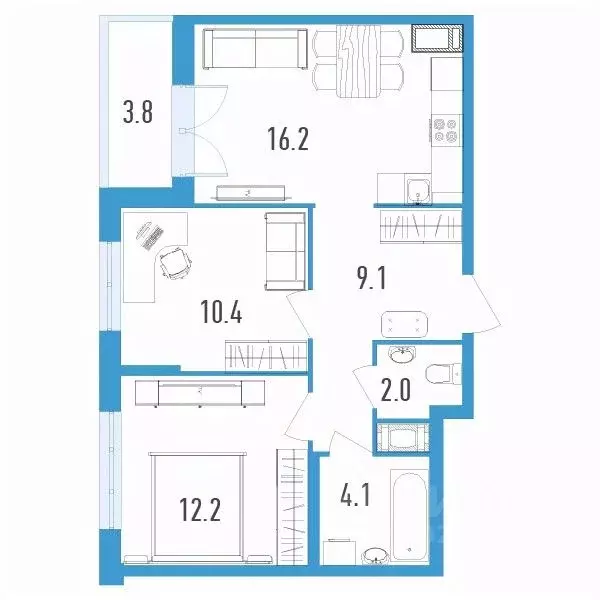 2-к кв. Санкт-Петербург ул. Вадима Шефнера, 4 (55.9 м) - Фото 0