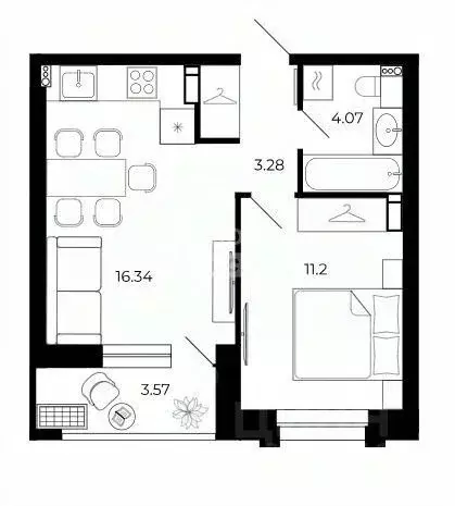 1-к кв. Липецкая область, Липецк ул. Е.И. Замятина, 1 (38.46 м) - Фото 2