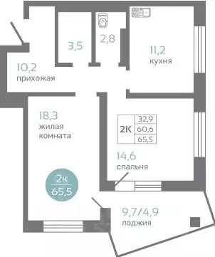 2-к кв. Красноярский край, Красноярск ул. Авиаторов (65.5 м) - Фото 0