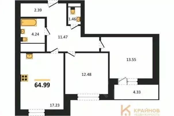 2-к кв. Воронежская область, Воронеж ул. Кривошеина, 13/14 (64.99 м) - Фото 0