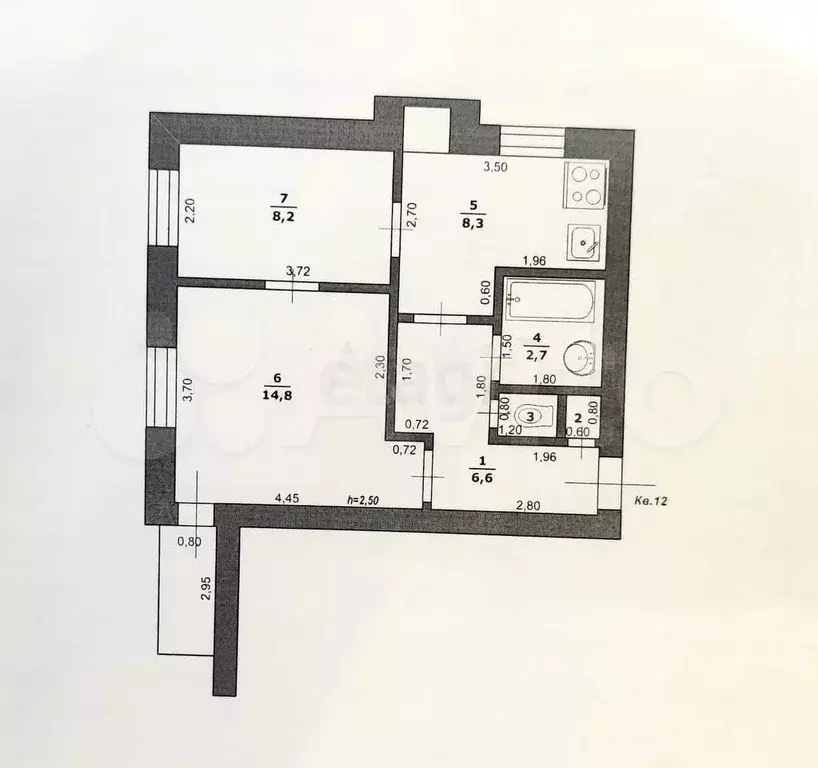 2-к. квартира, 42,1 м, 3/3 эт. - Фото 0