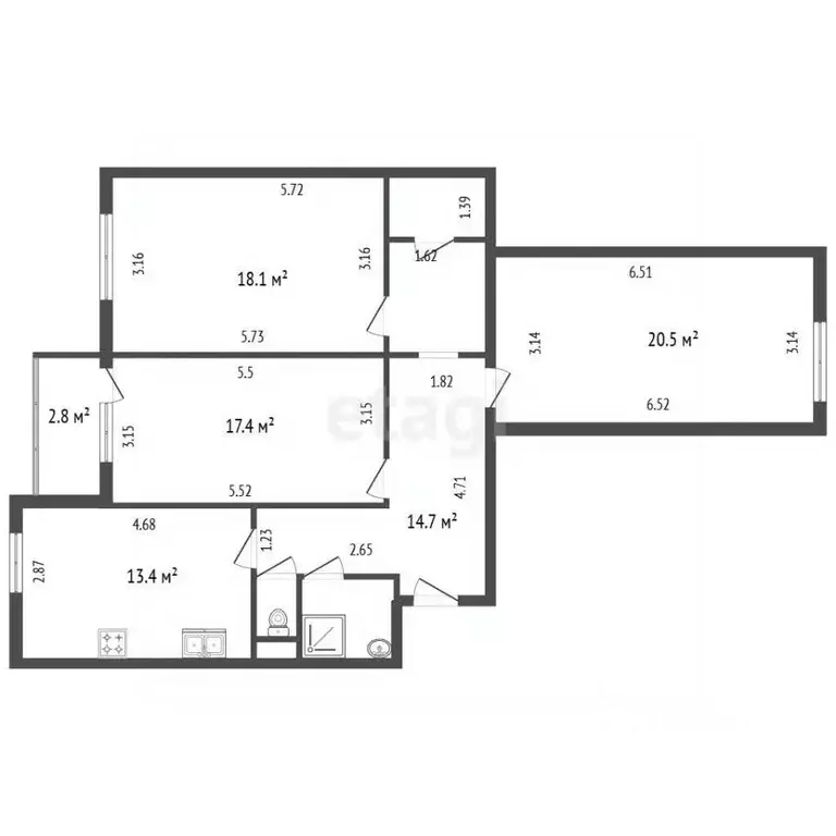 3-к кв. Санкт-Петербург просп. Юрия Гагарина, 48к2 (90.0 м) - Фото 2