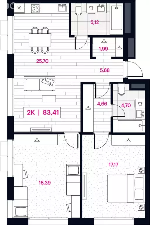 2-комнатная квартира: Омск, ЖК Пушкина 77 (83.41 м) - Фото 0