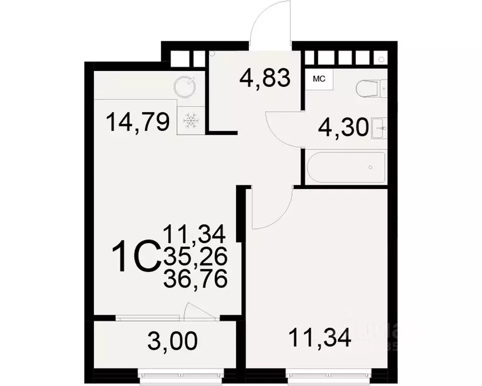 1-к кв. Рязанская область, Рязань ул. Бирюзова (35.26 м) - Фото 0