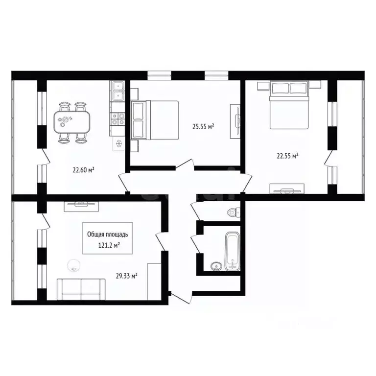 3-к кв. Новосибирская область, Искитим Комсомольская ул., 1А (121.2 м) - Фото 2