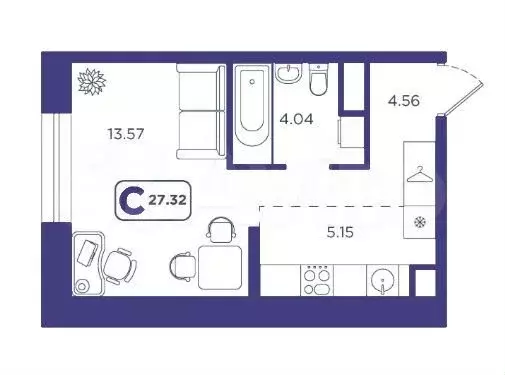 Квартира-студия, 27,3 м, 1/10 эт. - Фото 0