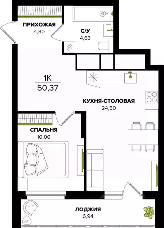 1-к кв. Тульская область, Тула  (50.37 м) - Фото 0