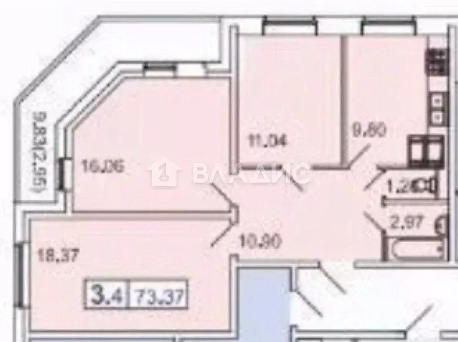 3-к кв. Санкт-Петербург Пулковское ш., 40К3 (73.37 м) - Фото 2