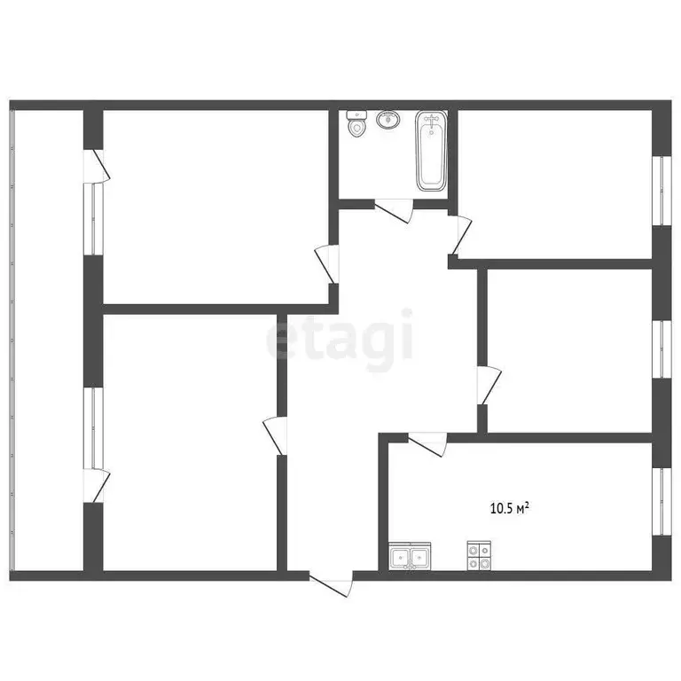 Квартира, 4 комнаты, 77.4 м - Фото 1