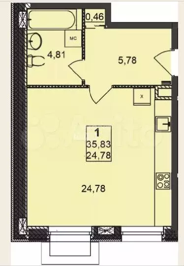 1-к. квартира, 36,9 м, 1/6 эт. - Фото 0