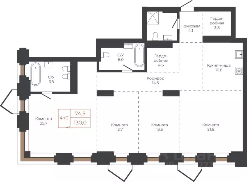 4-к кв. Алтайский край, Барнаул пл. Баварина, 8к2 (129.6 м) - Фото 1
