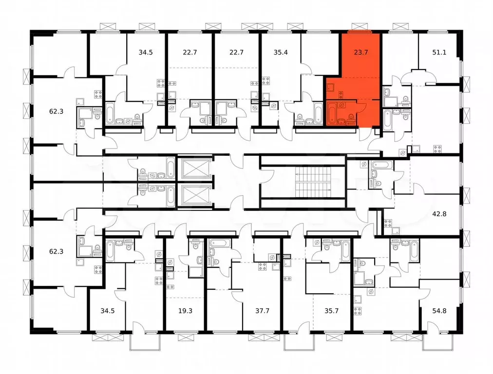Квартира-студия, 23,7 м, 2/15 эт. - Фото 1
