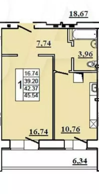 1-комнатная квартира: Саратов, улица имени Николая Нишнева, 6 (39.2 м) - Фото 1