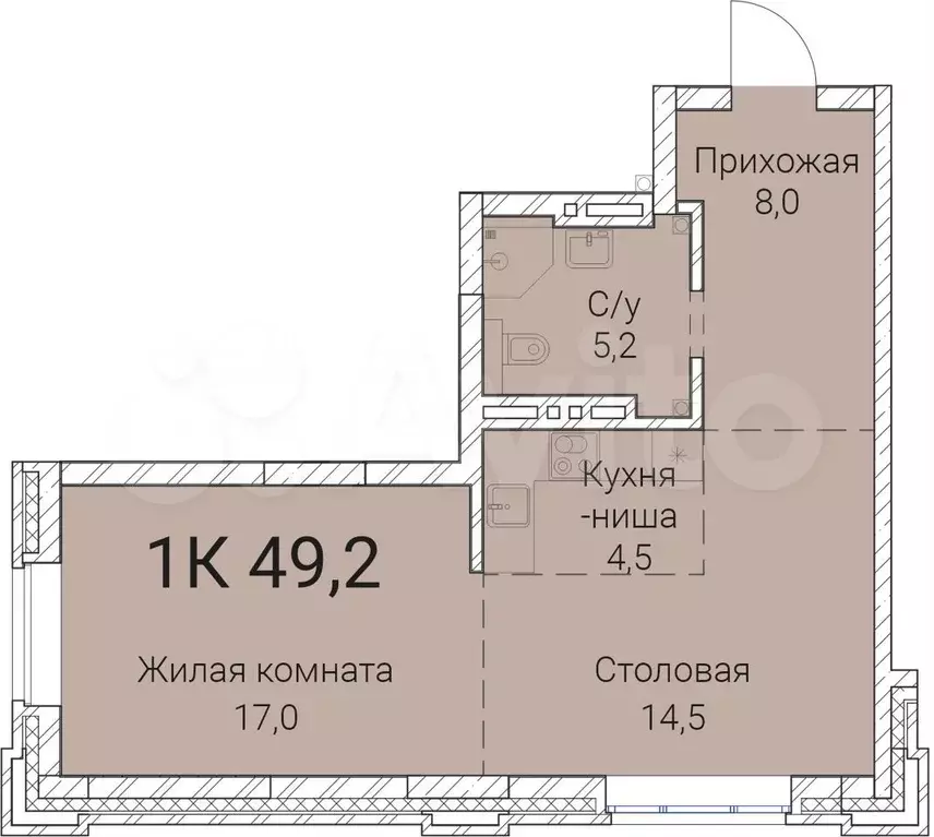 1-к. квартира, 49,2м, 7/25эт. - Фото 0