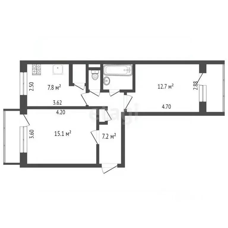 2-к кв. Вологодская область, Вологда Молочное пгт, ул. Мира, 7Б (48.0 ... - Фото 2