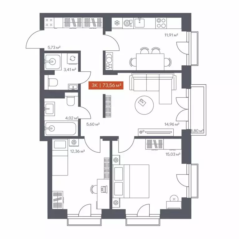 3-комнатная квартира: Томск, Красноармейская улица, 144 (73.56 м) - Фото 1