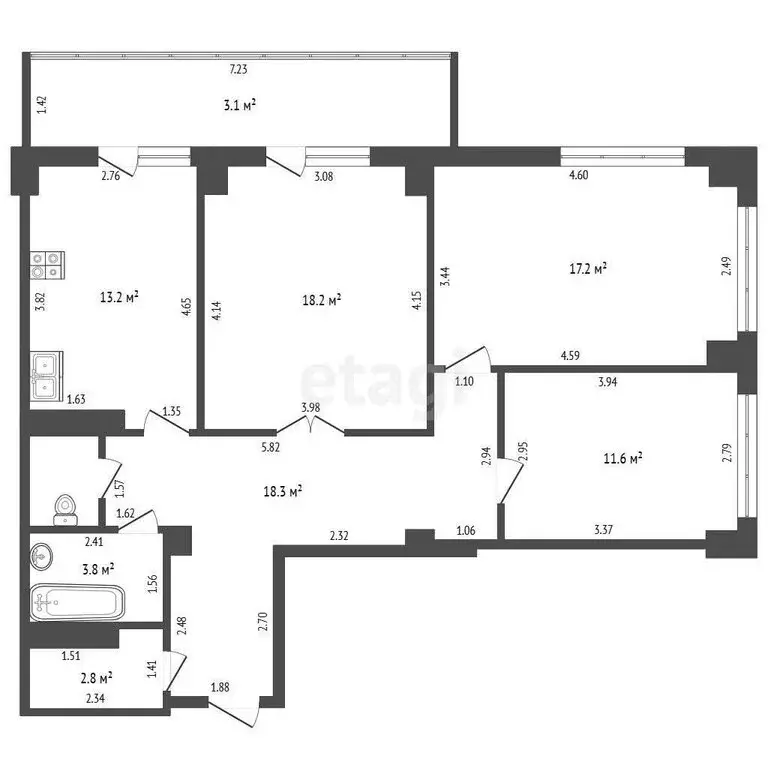 3-комнатная квартира: Набережные Челны, проспект Мира, 18 (89 м) - Фото 0