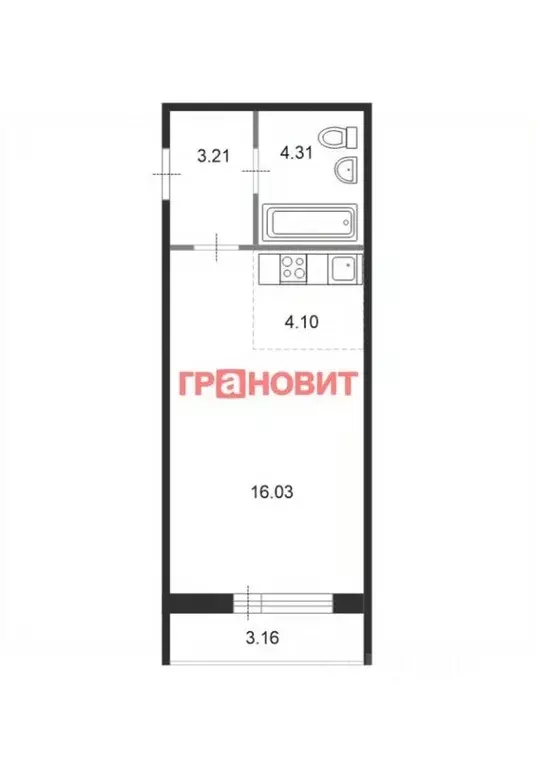 Студия Новосибирская область, Новосибирск ул. Виктора Уса, 13 (27.6 м) - Фото 2